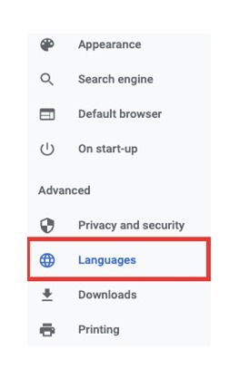 google language option